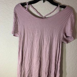 Pink Rose brand purple and white stripe blouse
